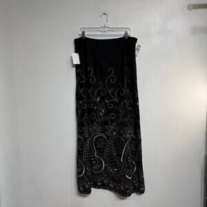 Talbots Black Maxi Skirt Embroidered Hem Classic Minimalist Sz 16 NWT